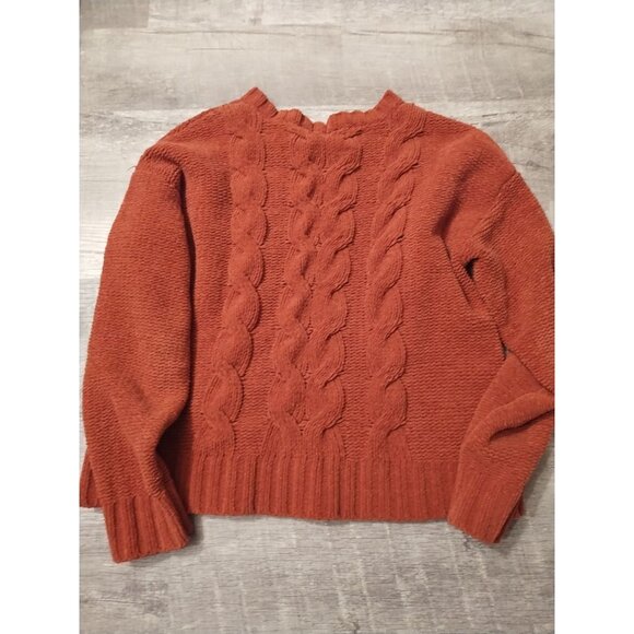 American Eagle Cropped Chenille Crewneck Sweater S Burnt Orange Y2K - Picture 2 of 5